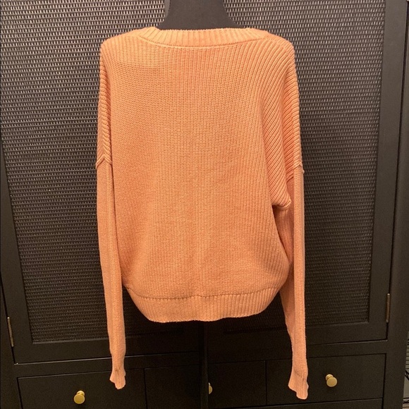 ATM Anthony Thomas Melillo Sweater V-Neck Relaxed Cashmere Cotton Peach Large - Picture 5 of 10